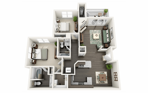 Floor plan for 2 beds, 2 baths, 1080 sqft